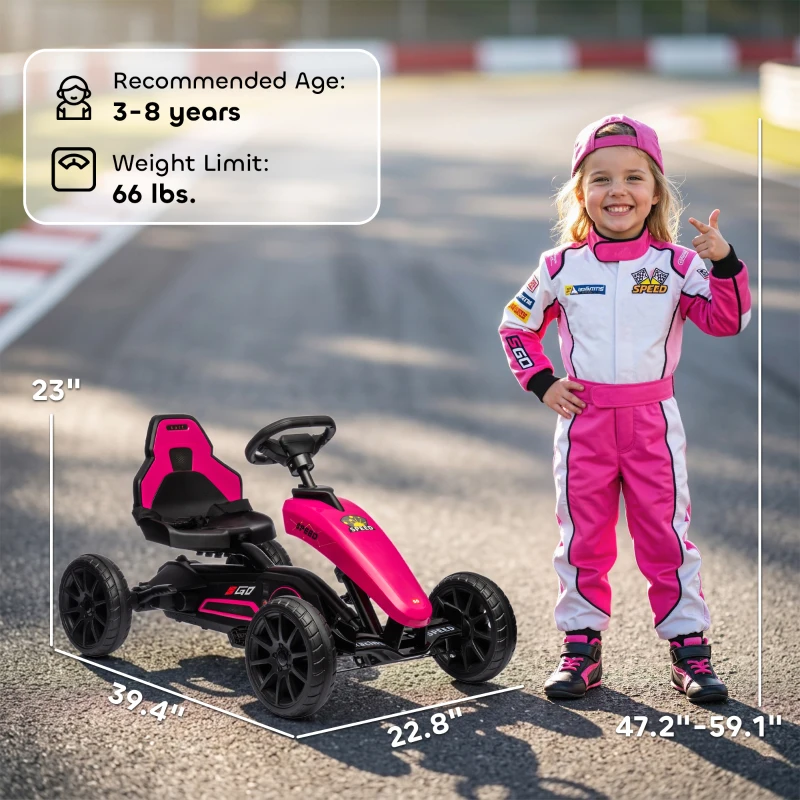 Aosom Kids Pedal Go Kart w/ Swing Axle, Shock-Absorbing Wheels, Pink(m-3)