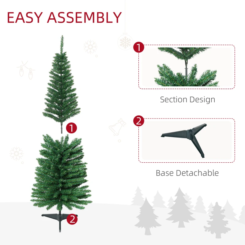 HOMCOM 5' Artificial Pencil Christmas Tree, Slim Xmas Tree with 294 Realistic Branch Tips and Plastic Stand, Green