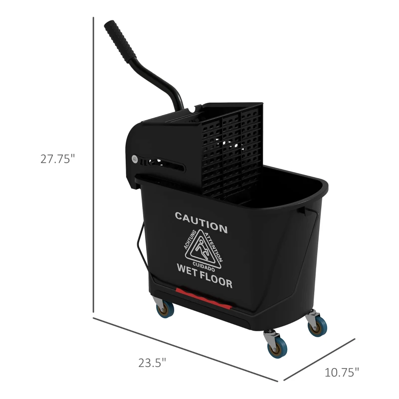 HOMCOM Compact Mop Bucket with Wringer, Mop Bucket on Wheels, 21 Quart, Separate Dirty and Clean Water, Black