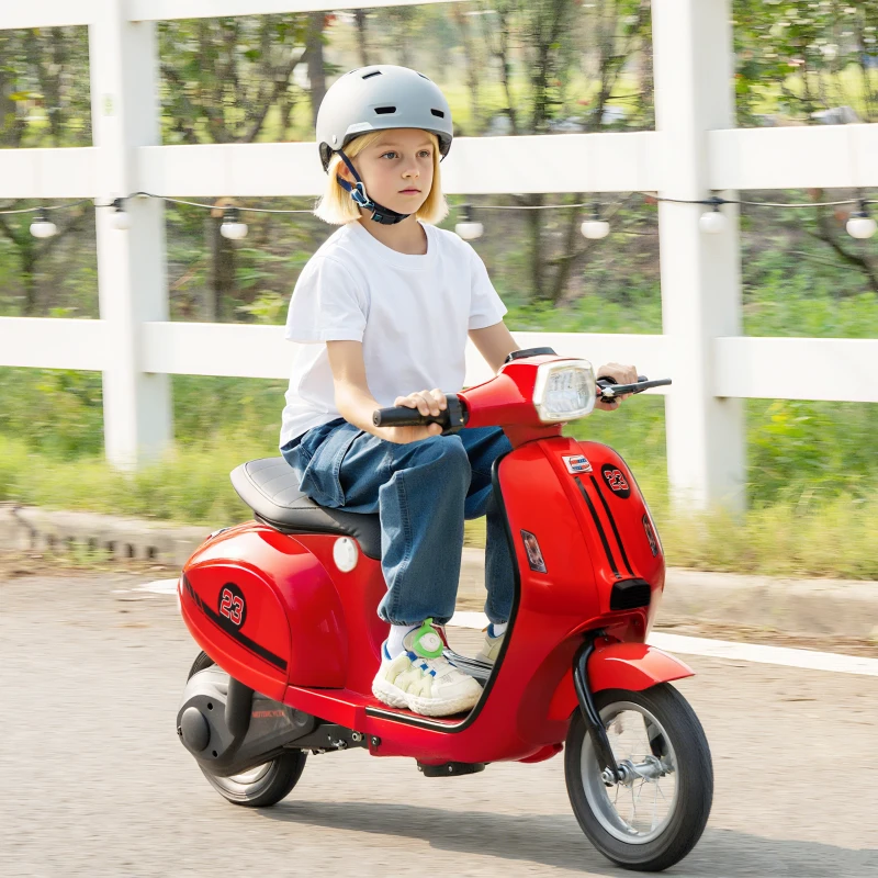 Qaba 24V Kids Motorcycle with 3-Speed, Electric Motorcycle with Rear Suspension and LED Lights for 8-12 Years Old, Red