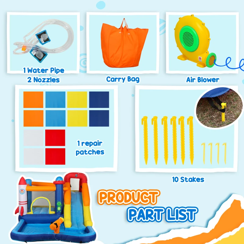 Qaba 5 in 1 Inflatable Bounce House, Water Slide with 550W Blower, Splash Pool, Trampoline, Climbing Wall, Cannon