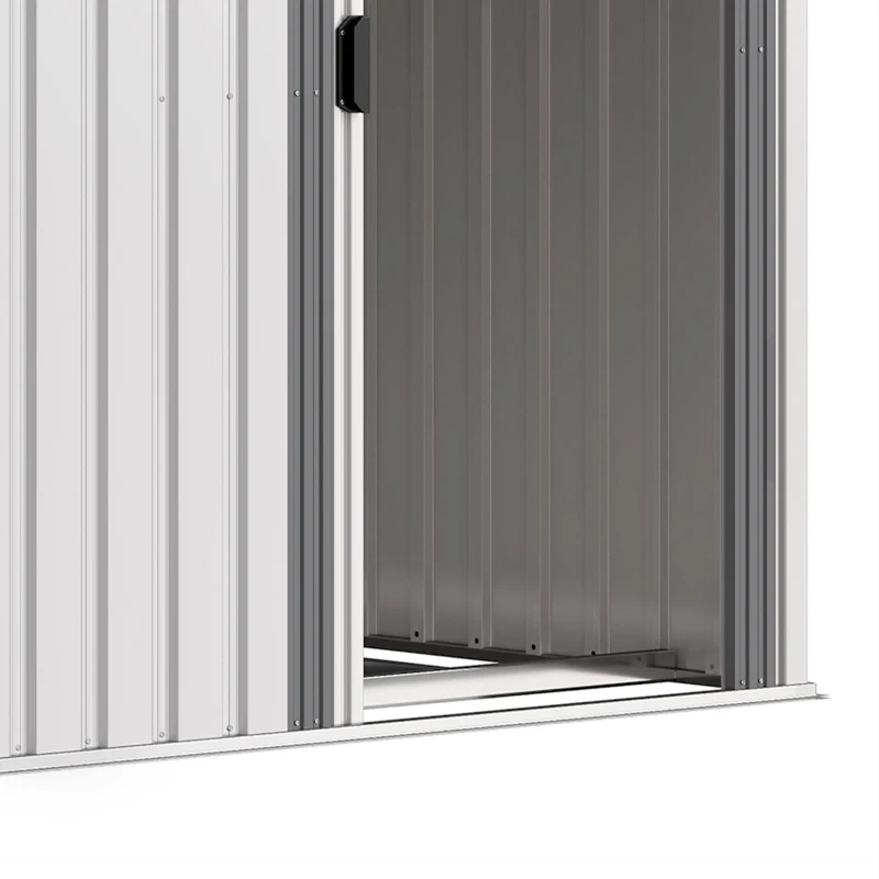 Outsunny 5x7 Garden Shed, Lean-to Metal Storage with Foundation, Sliding Door & 2 Vents for Garden Tools, White