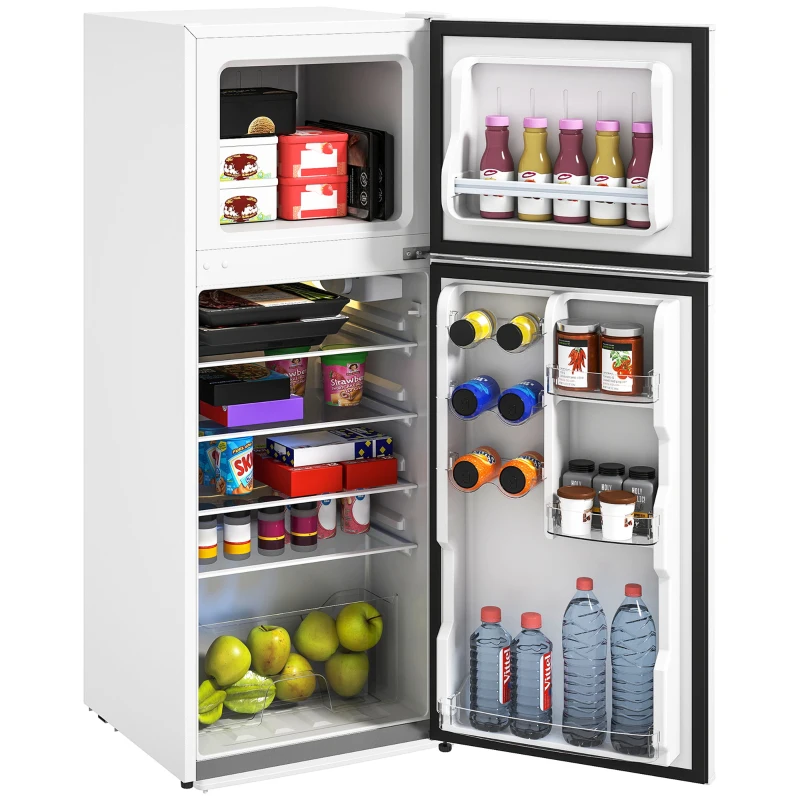 HOMCOM Small Fridge with Freezer, 4 Cu Ft Refrigerator with Reversible Doors, White