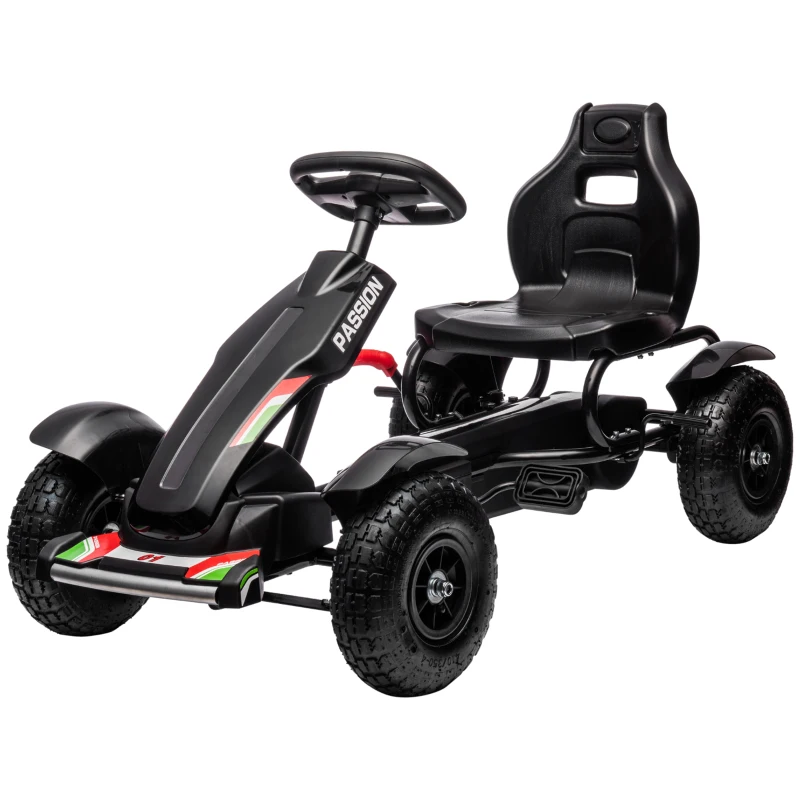 Aosom Pedal Go Kart for Kids, Pedal Car with Adjustable Bucket, Handbrake, 4 Rubber Wheels Powered Ride, Black