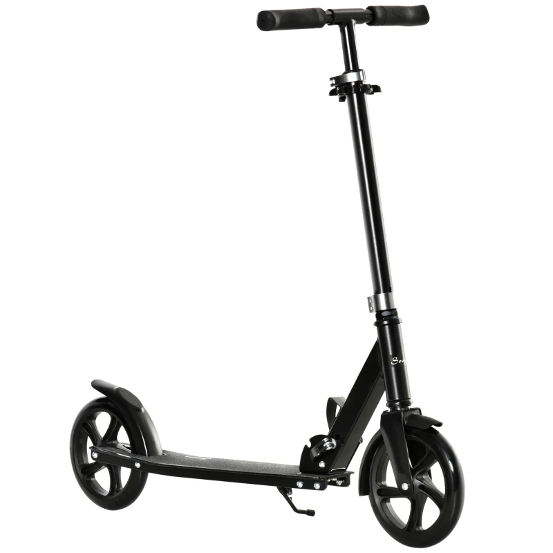 Soozier Kick Scooter for 12 Years and Up, Folding Scooter with 3-Level Height Adjustable Handlebar, Big Wheels and Rear Wheel Brake, Black