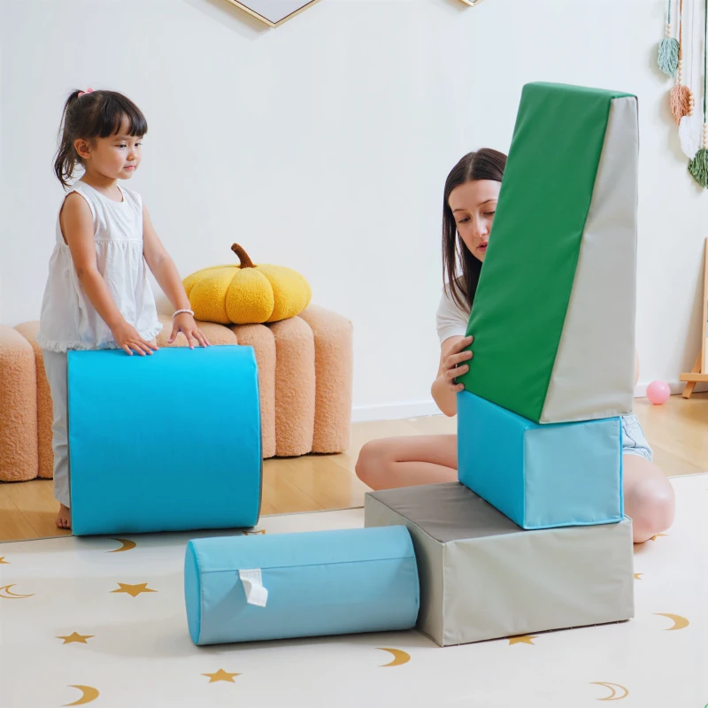 Soozier 5 Piece Climb and Crawl Activity Play Set, Baby Soft Play Set, Foam Climbing Blocks for Toddlers, Kids Preschooler Indoor Play Equipment Contemporary