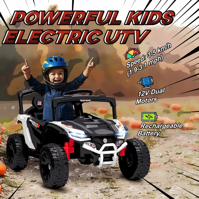 Qaba 12V Kids Ride On Truck, Battery Powered Electric UTV Vehicle with Rear Suspension, Remote Control for 3-5 Years, White