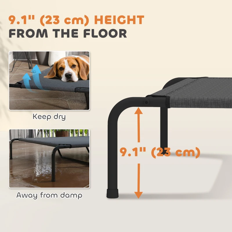 PawHut Elevated Dog Bed, Outdoor Dog Cot, Raised Dog Bed for Large Dogs with Breathable Mesh, Grey