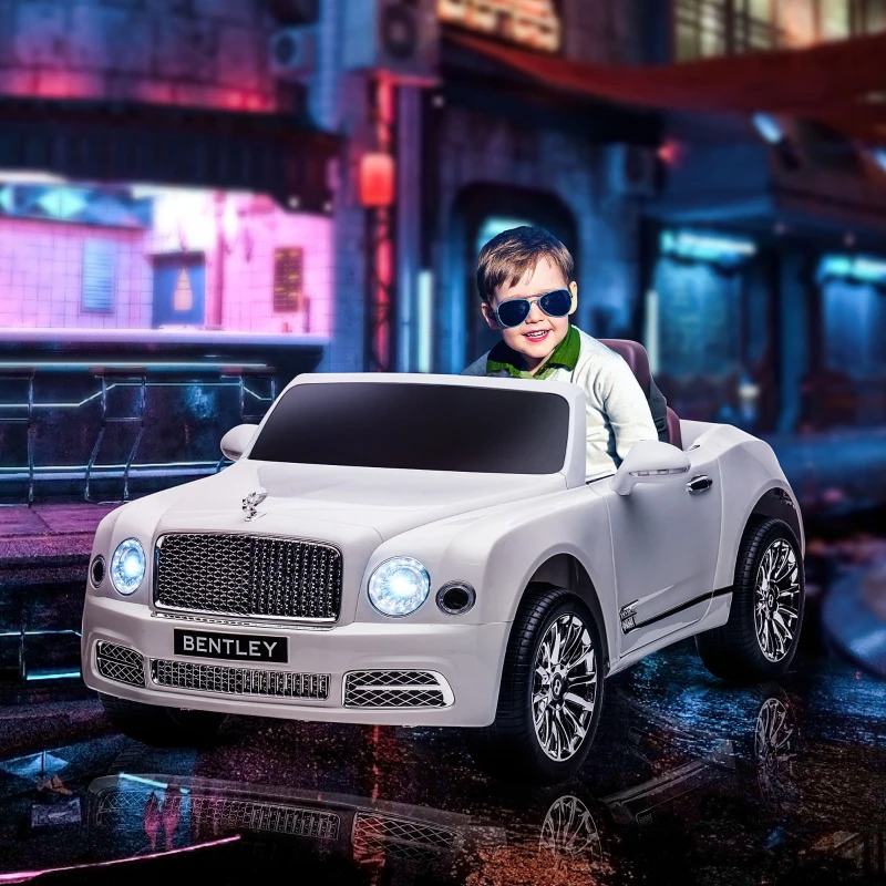 Aosom Bentley Mulsanne 12V Ride on Car, Battery Powered Car with Remote Control, Suspension, Startup Sound, LED Lights, MP3, Horn, Music, Forward and Backward, 2 Motors, White