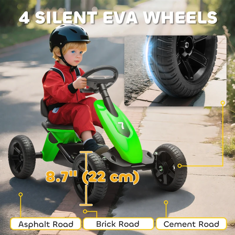 Qaba Pedal Go Kart for Kids 2-5 Years Old with Silent EVA Wheels, Metal Frame, Green