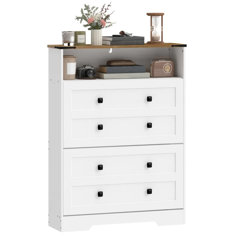 HOMCOM Shoe Cabinet with 2 Flip Drawers, Narrow Shoe Storage Cabinet, White