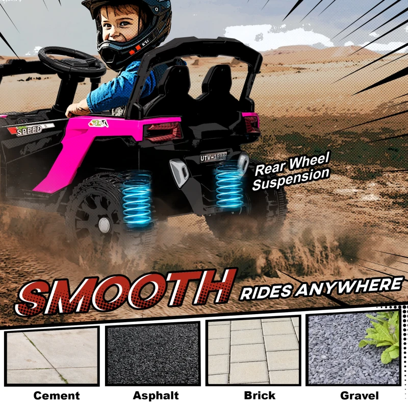 Qaba 12V Kids Ride On Truck, Battery Powered Electric UTV Vehicle with Rear Suspension, Remote Control for 3-5 Years, Pink