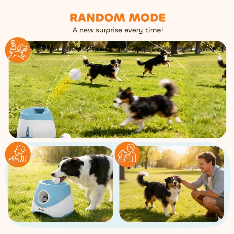 PawHut Automatic Dog Ball Launcher with 5 ETPU Balls 2.3", 3 Distance Settings 20ft, 33ft, 46ft, Blue