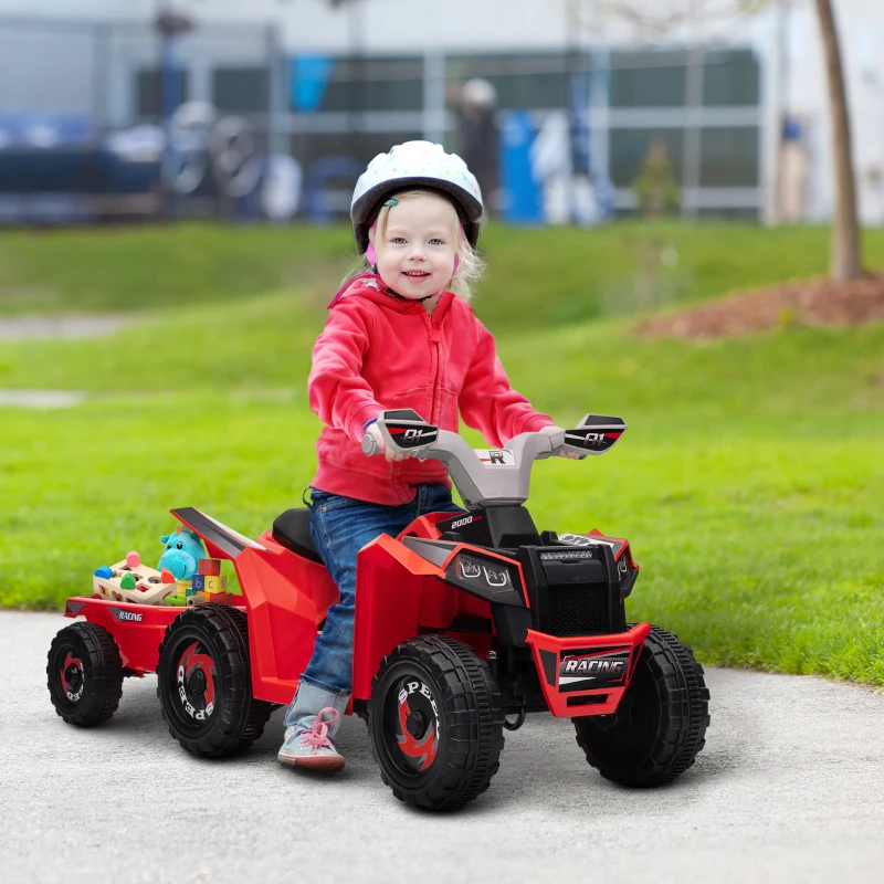 Aosom 6V Electric Toy Car with Back Trailer, Forward Backward, Wear-Resistant Wheels for Ages 18-36 Months, Red