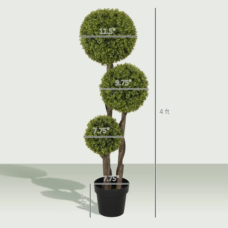HOMCOM 45.3" Artificial Ball Boxwood Topiary Tree Fake Plant in Pot for Indoor Outdoor Living Room Decoration Green