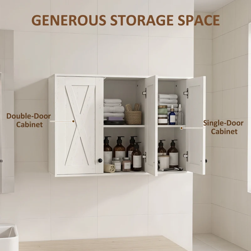 HOMCOM Modern Medicine Cabinet Wall Mounted, Bathroom Wall Cabinet with 3 Doors and Adjustable Shelves, White