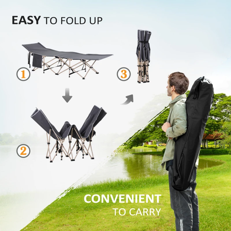 Outsunny Folding Camping Cot for Adults with Carry Bag, Side Pocket, Outdoor Portable Sleeping Bed for Travel Camp Vocation, Grey
