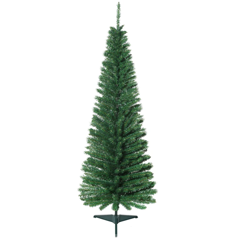 HOMCOM 5' Artificial Pencil Christmas Tree, Slim Xmas Tree with 294 Realistic Branch Tips and Plastic Stand, Green