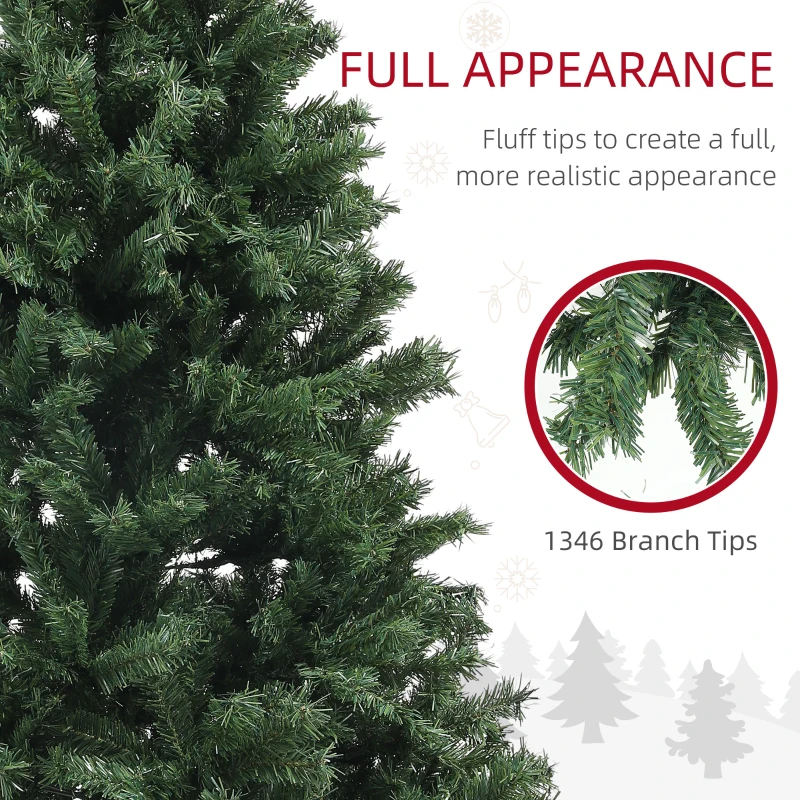 HOMCOM 7.5ft Artificial Christmas Trees with 1346 Branch Tips, Auto Open and Steel Base, Green