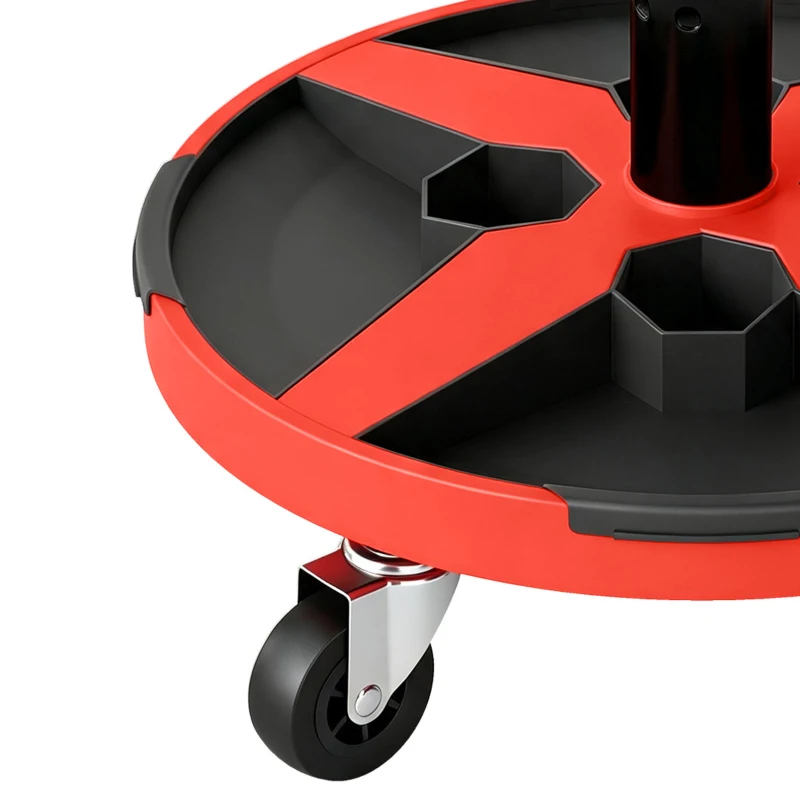 HOMCOM Rolling Mechanic Stool, 15.7"-20.5" Garage Stool with Wheels, 300 LBS, 360° Swivel Padded Creeper Shop Seat, Red