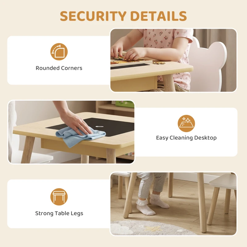 Qaba 3 Piece Kids Table and Chair Set with Convertible Desk with Storage, 3 in 1 Toddler Table and Chair Set for Nursery