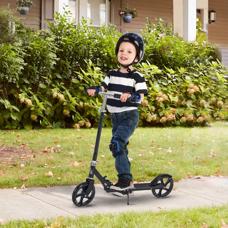 Aosom Kids Foldable Kick Scooter with Adjustable Height, Soft Textured Handles, Wide Deck, Brakes for Ages 7-14, 29.5" H - 39" H, Black