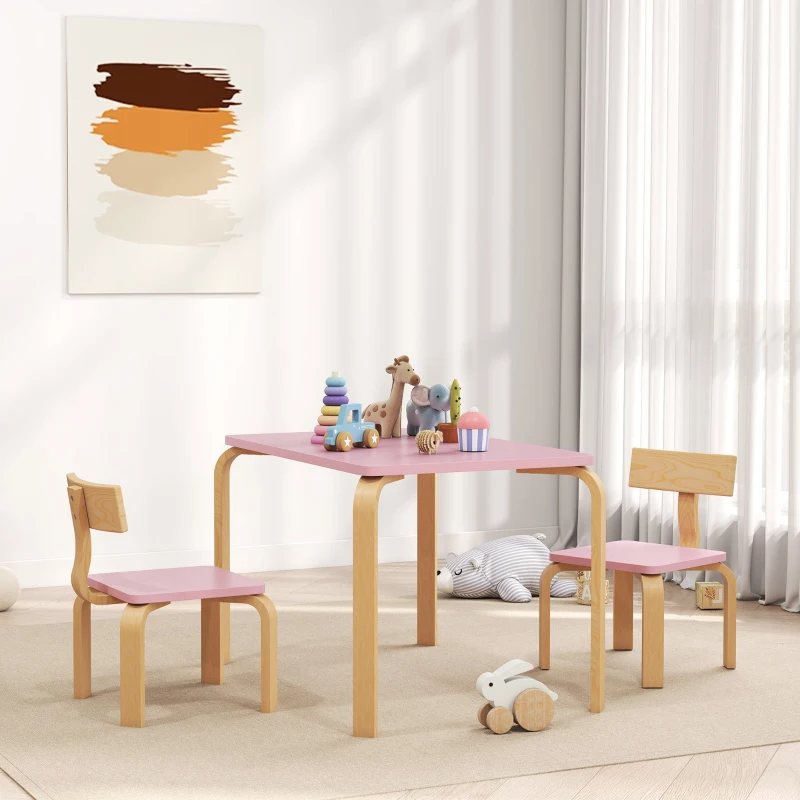 Qaba Kids Table and 2 Chair Set, Children Multi-Activity Furniture Set for Playing, Learning, Eating, Craft, Pink