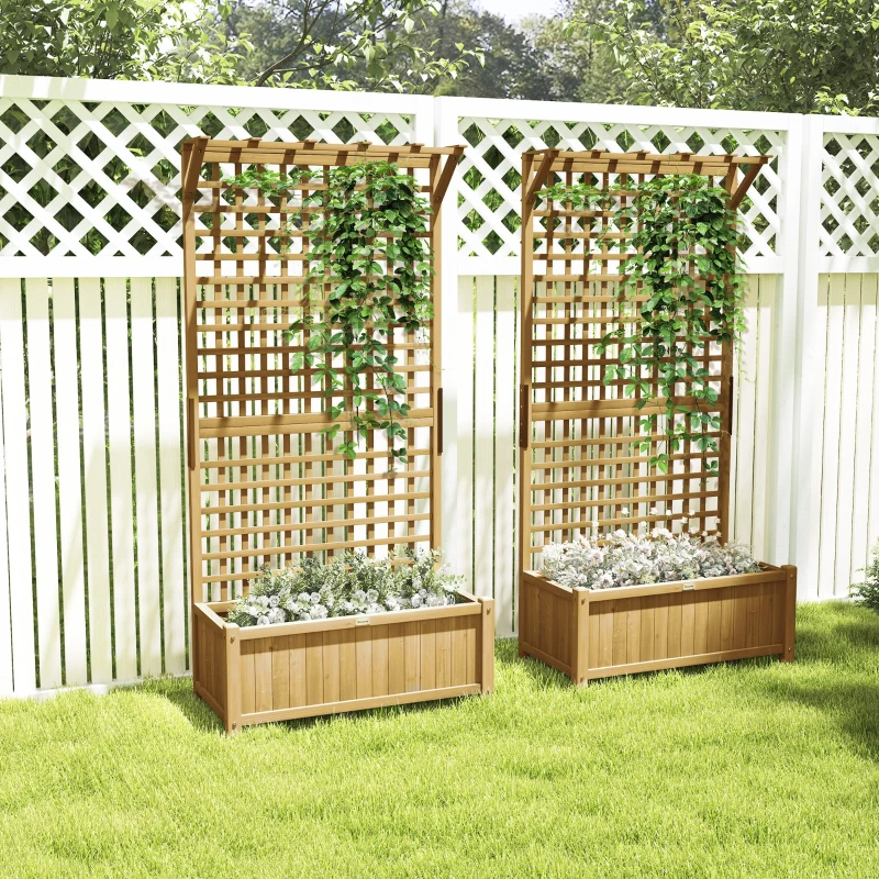 Outsunny Wood Planter with Trellis for Vine Climbing, Raised Garden Bed, Privacy Screen for Backyard, Patio, Pack of 2, Yellow
