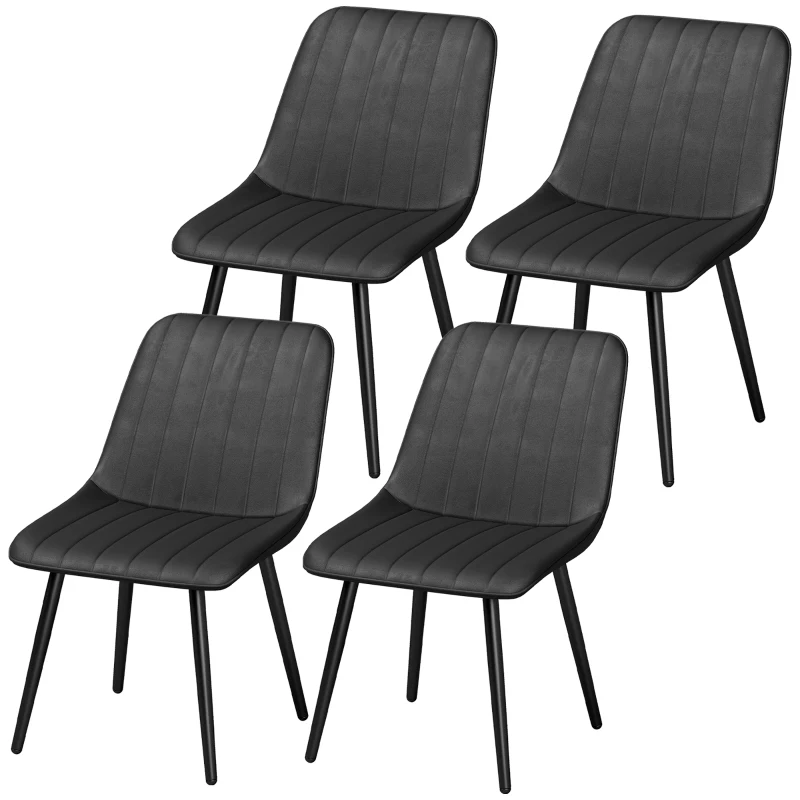 HOMCOM Dining Chairs Set of 4, Faux Leather Upholstered Kitchen Chairs with Metal Legs for Dining Room, Living Room, Black