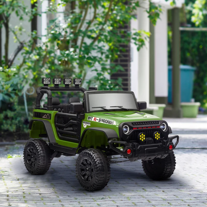 Qaba 12V Battery Powered Ride on Car, Ride on Truck w/ Remote, 4 Suspension Wheels, Music Horn Lights, Green