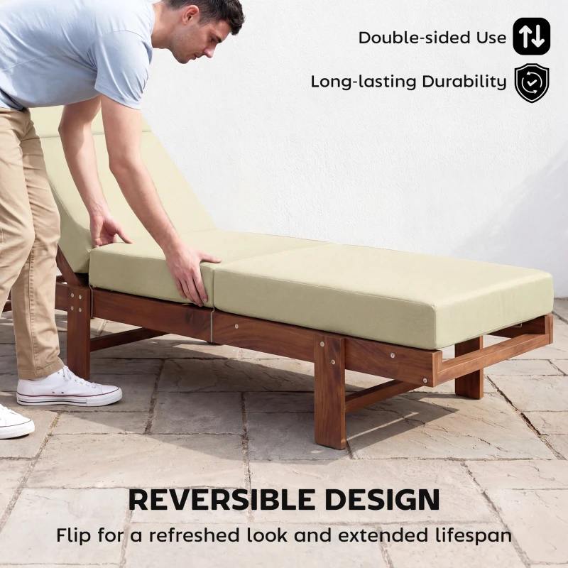 Outsunny Set of 2 Chaise Lounge Cushion, 4" Thick Outdoor Lounge Chair Cushions with Ties for Patio, 21" x 72", Cream White