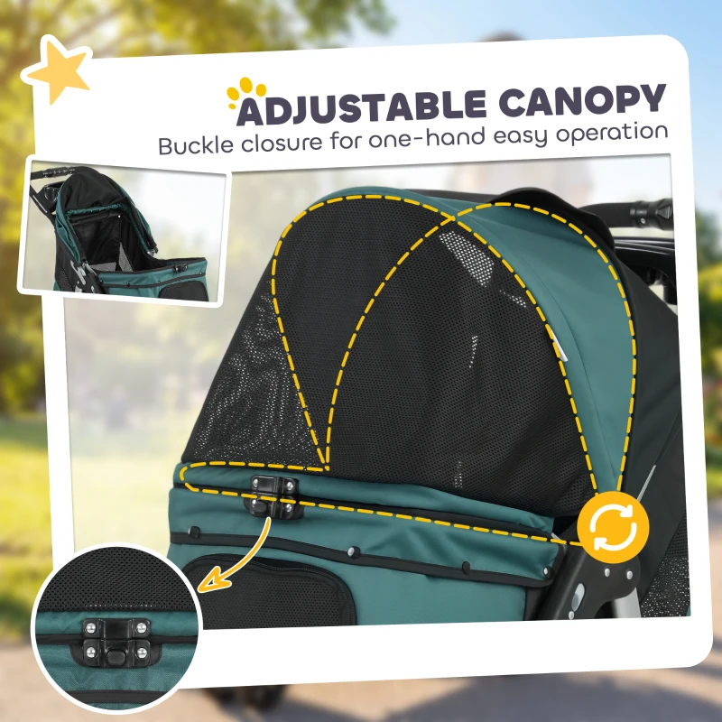 PawHut Dog Stroller, Foldable Dog Stroller with 12" Rubber Wheels for Small Dogs, Up to 22 LBS, Dark Green