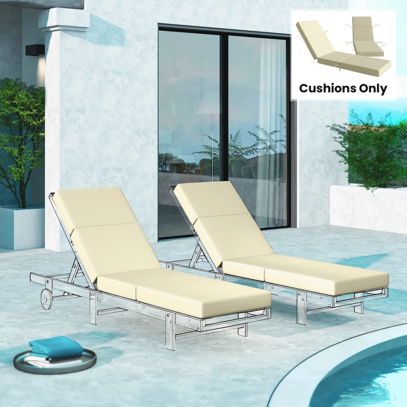 Outsunny Set of 2 Chaise Lounge Cushion, 4" Thick Outdoor Lounge Chair Cushions with Ties for Patio, 21" x 72", Cream White