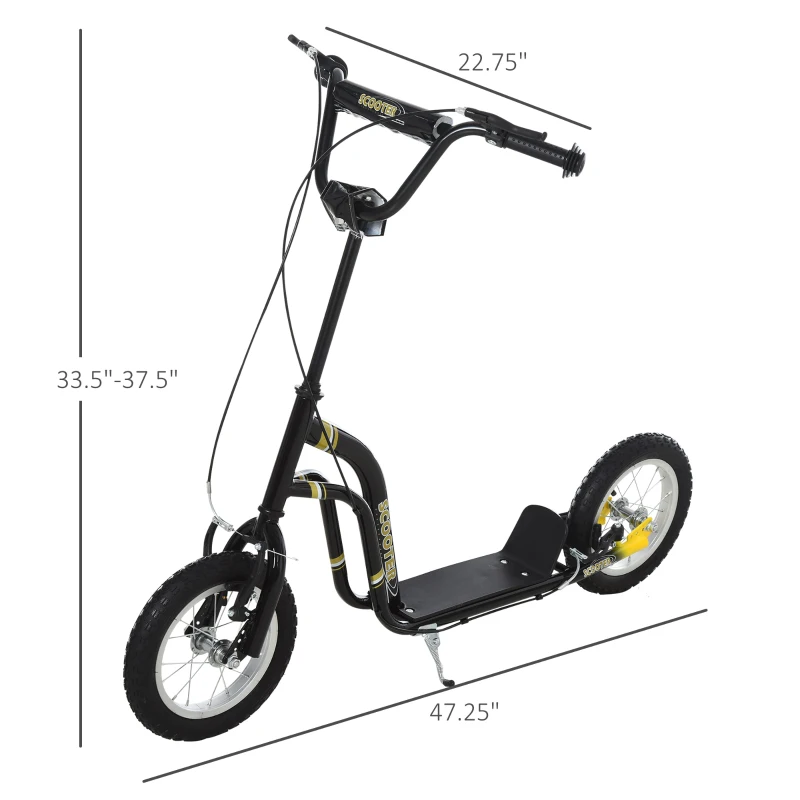 Aosom Youth Scooter Front and Rear Caliper Dual Brakes 12-Inch Inflatable Front Wheel Ride On Toy For Age 5+ - Black