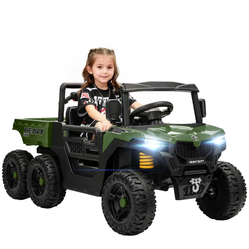 Qaba 24V 4WD Kids Ride On Car with 6 Wheels, Electric Ride On Car with Dump Bed, Remote for 3-6 Years, Green