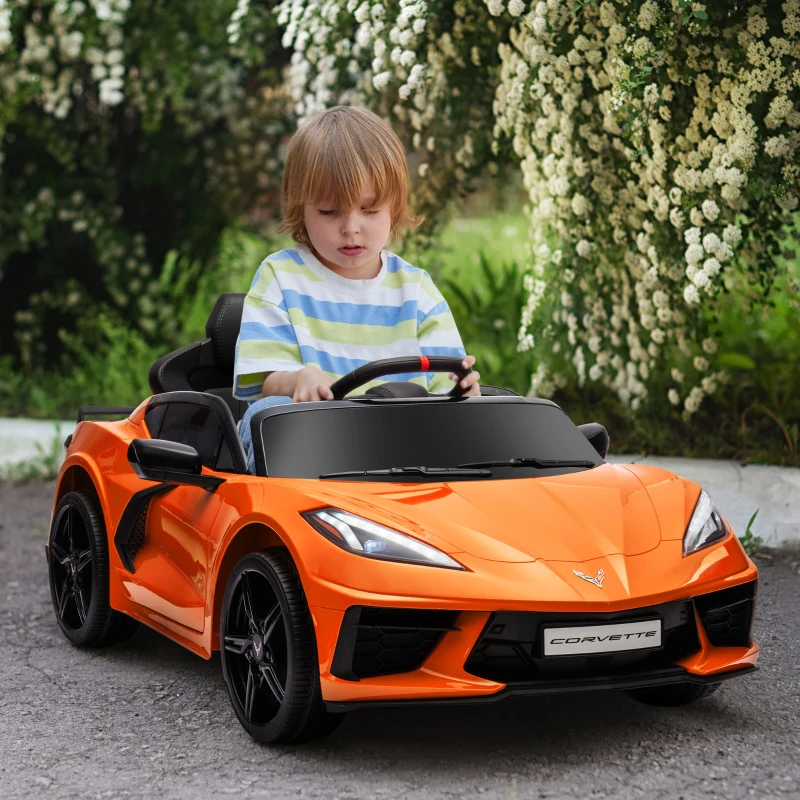 Qaba Chevrolet Corvette Licensed 12V Kids Electric Car with Parental Remote Control, Suspension System, Slow Start, Orange