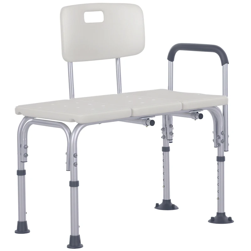 HOMCOM 6-Level Adjustable Bath and Shower Transfer Bench Aluminum Chair with Non-Slip Feet, Armrest & Backrest White