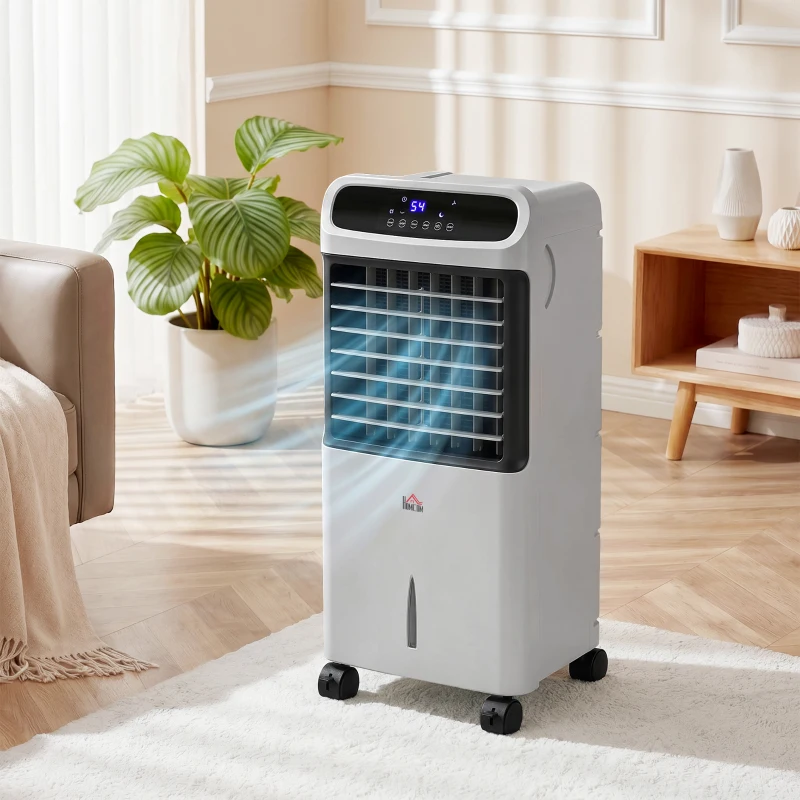 HOMCOM 3-In-1 Ice Cooling Fan, Mobile Evaporative Air Cooler with Remote, Timer, Oscillating for Home Office, Bedroom, Gray