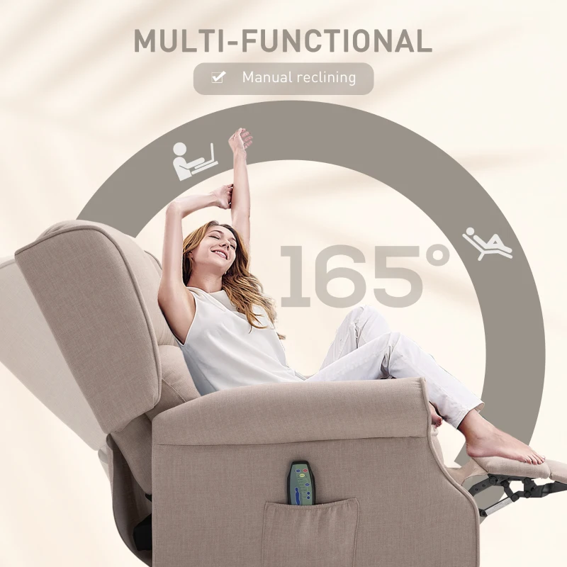 HOMCOM Vibration Massage Recliner Chair for Living Room with Heat,  Wingback Single Sofa, Modern Linen Fabric Push Back Reclining Chair with Footrest, Side Pocket, Dark Beige