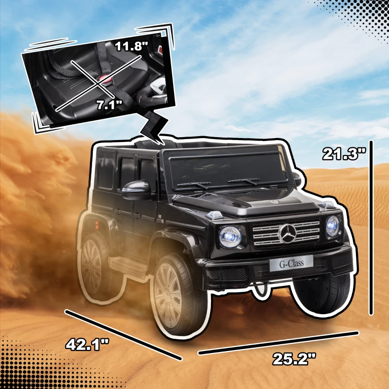 Aosom 12V Mercedes Benz G500 Licensed Kids Electric Car with Remote Control, Headlights, Music, Suspension, Storage, Black(m-3)