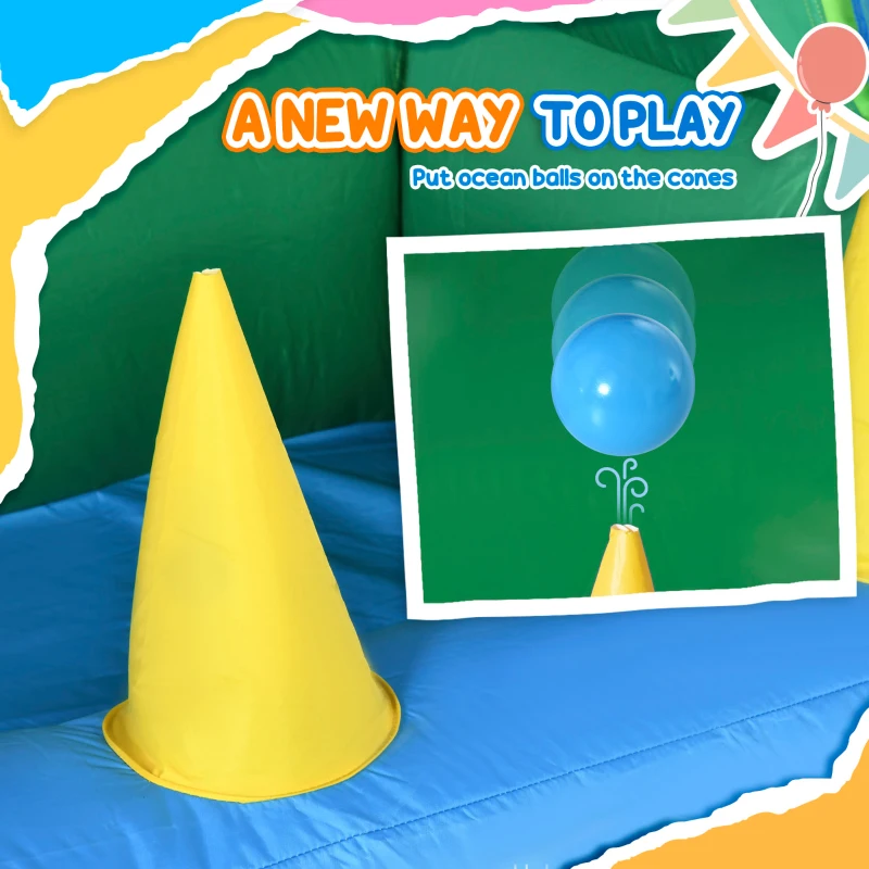 Outsunny 5-in-1 Kids Inflatable Bounce House Jumping Castle with Slide, Climbing Wall, Trampoline, & Water Pool Area, Water Cannon, Sea Balls, Air Blower