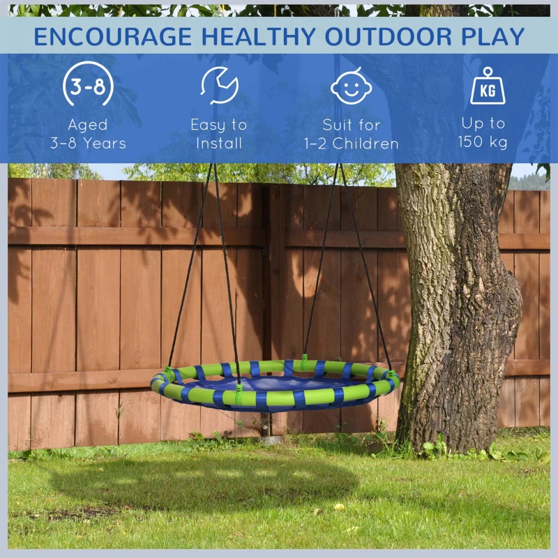 Outsunny 40 Inch Saucer Tree Swing Set for Kids with Adjustable Hanging Ropes, Steel Frame for Kids, 330lbs Capacity, Blue