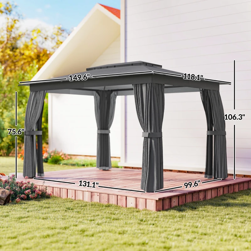 Outsunny 10' x 12' Outdoor Patio Gazebo, Soft Top Gazebo Canopy Shelter with Curtains, Netting, Steel Frame, Hooks, Dark Gray