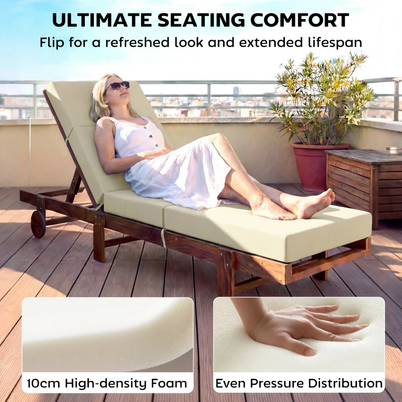 Outsunny Set of 2 Chaise Lounge Cushion, 4" Thick Outdoor Lounge Chair Cushions with Ties for Patio, 21" x 72", Cream White