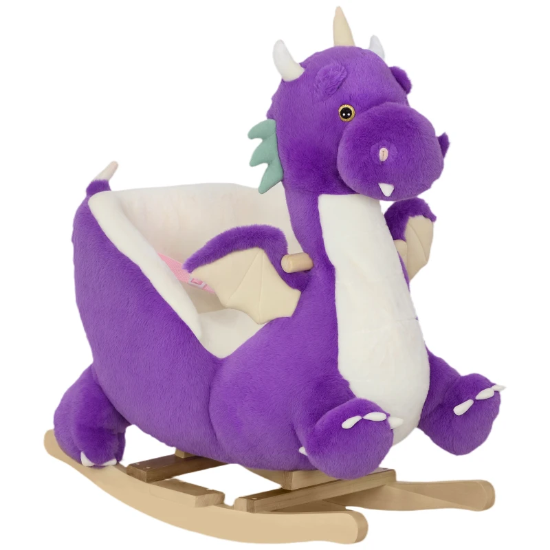 Qaba Baby Rocking Horse, Kids Ride On Dragon Toy with Realistic Dragon Roar and Safety Belt for Kids 18–36 Months, Purple
