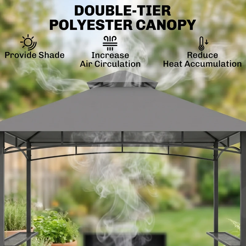 Outsunny 8' x 5' Grill Gazebo with Double Roof, Outdoor BBQ Canopy Gazebo with 2 Side Shelves for Patio Yard Garden Gray