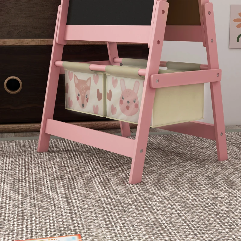 Qaba Art Easel for Kids with Paper Roll, Blackboard, Whiteboard, Storage, Pink