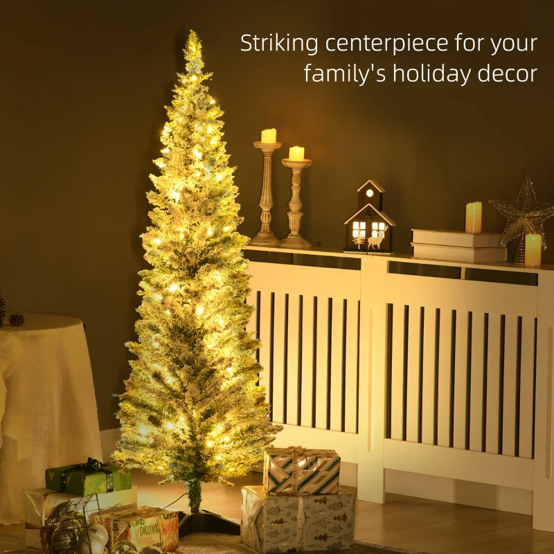 HOMCOM 5ft Pencil Christmas Tree, Slim Artificial Christmas Tree with Realistic Branches and Warm White LED Lights, Green