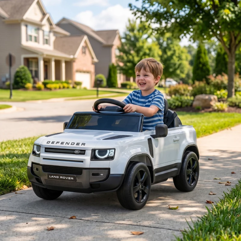 Qaba 12V Ride on Car Licensed Land Rover with Remote, Suspension, Slow Start, 3 Speeds, Lights, Music, Horn for 3-5, White