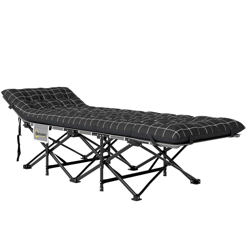 Outsunny 26.4" Wide Folding Bed, Camping Cot for Adults with Mattress, Storage Pocket, Carry Bag, Max Load 330 LBS, Black